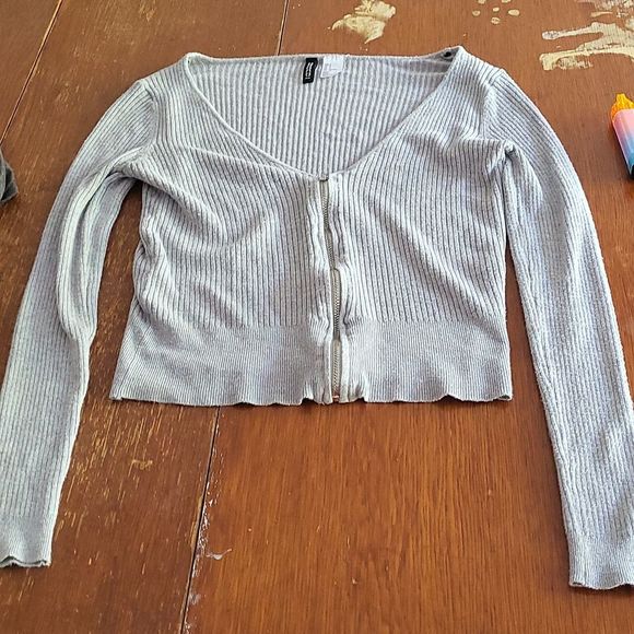 Divided Gray Ribbed Cardigan Sweater - Picture 7 of 7